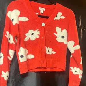 Cat & Jack Red and White Floral Cardigan